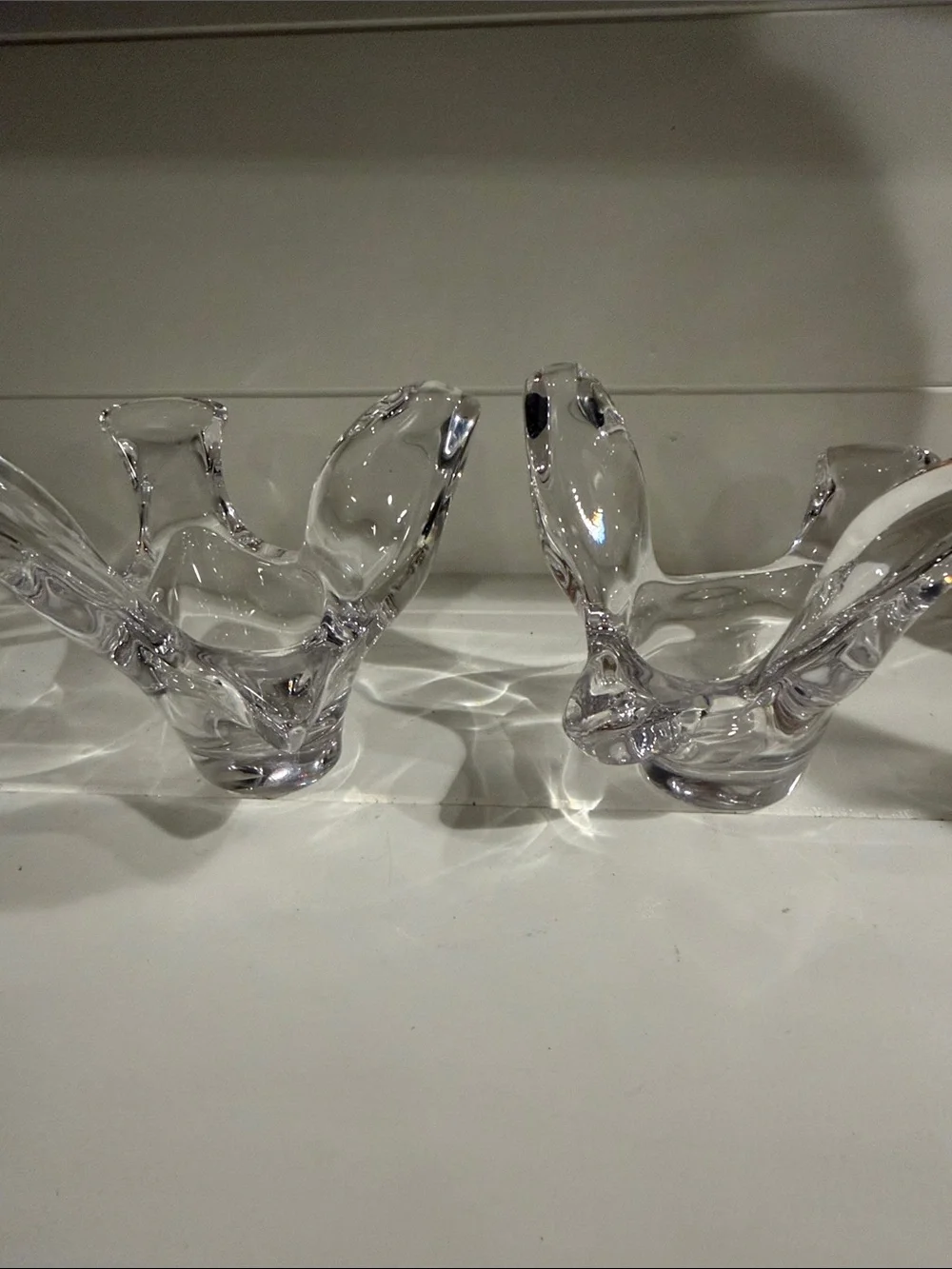 Princess House Clear Glass Dove in Flight Candle Holders Pair